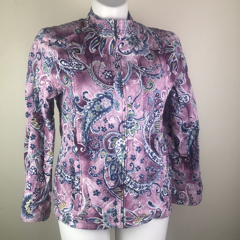 Light Jacket Zipper Front Quilted Paisley